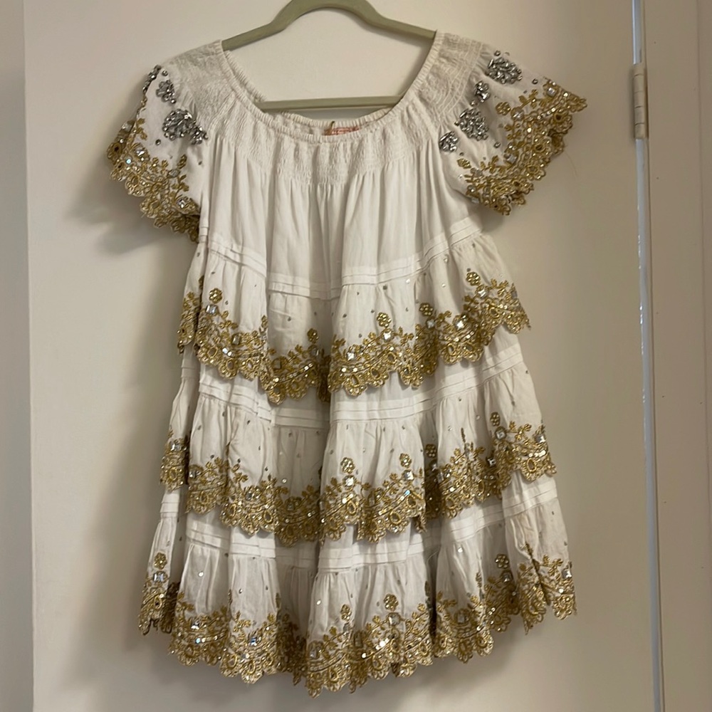LAS NOCHES IBIZA Formentera Off-the-shoulder White and Gold Formentera Dress